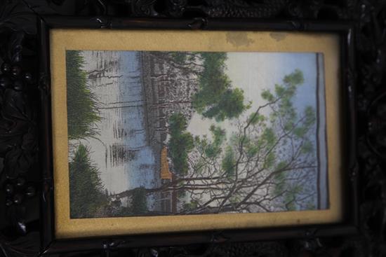 A Chinese hongmu dragon picture frame and a separate hongmu easel, c.1900, total height 62cm, width 26cm